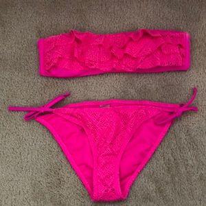 Neon pink bandeau bikini set